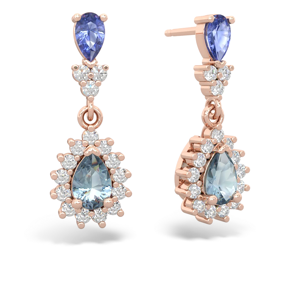 Tanzanite Halo Pear Dangle 14K Rose Gold earrings E1882