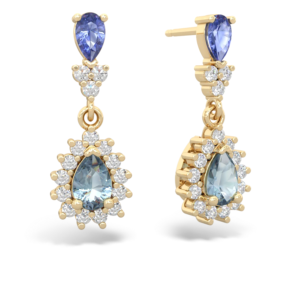 Tanzanite Halo Pear Dangle 14K Yellow Gold earrings E1882