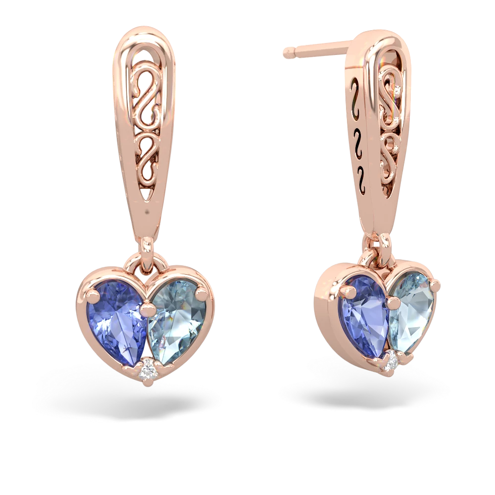 Tanzanite Filligree Heart 14K Rose Gold earrings E5070