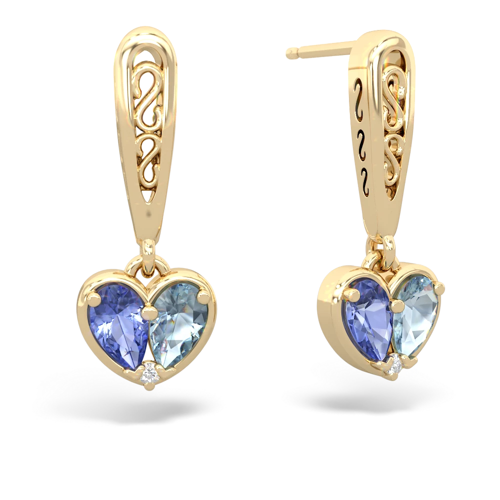 Tanzanite Filligree Heart 14K Yellow Gold earrings E5070