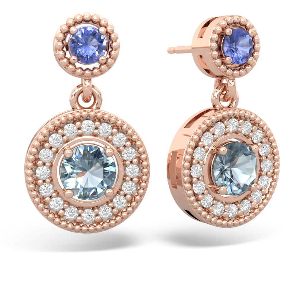 Tanzanite Halo Dangle 14K Rose Gold earrings E5319