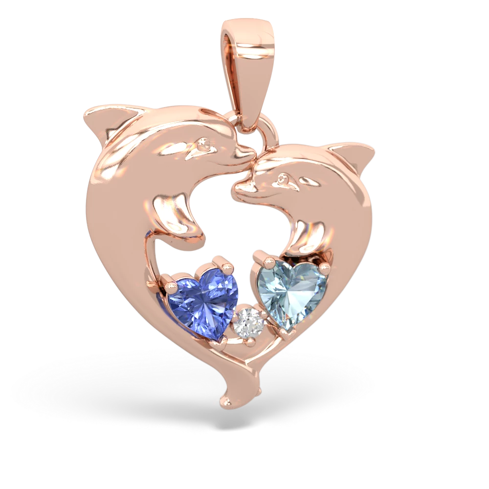 Tanzanite Dolphin Heart 14K Rose Gold pendant P5820