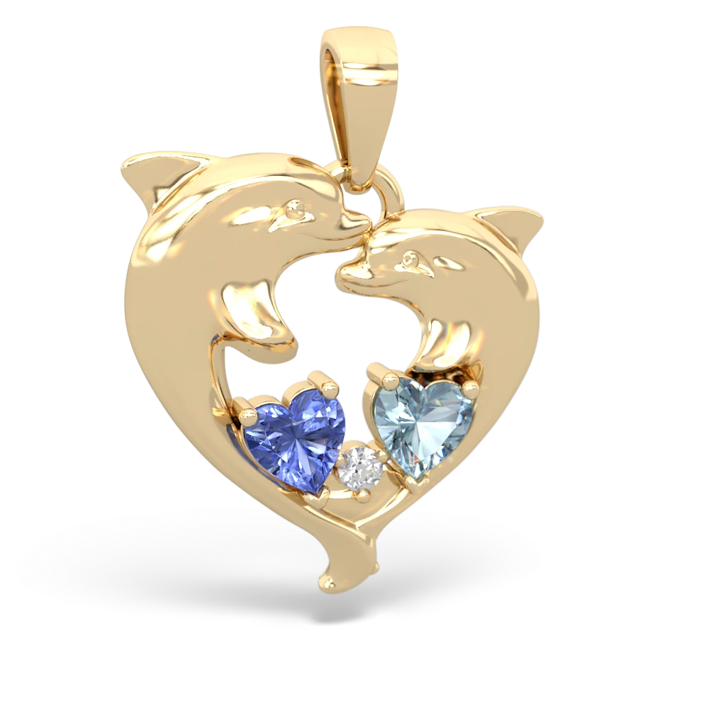 Tanzanite Dolphin Heart 14K Yellow Gold pendant P5820