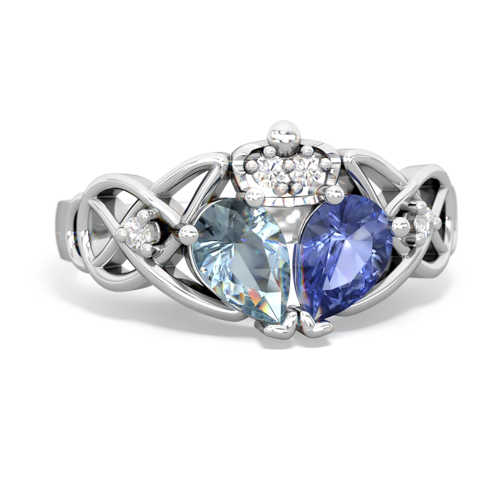 Tanzanite 'One Heart' Celtic Knot Claddagh 14K White Gold ring R5322