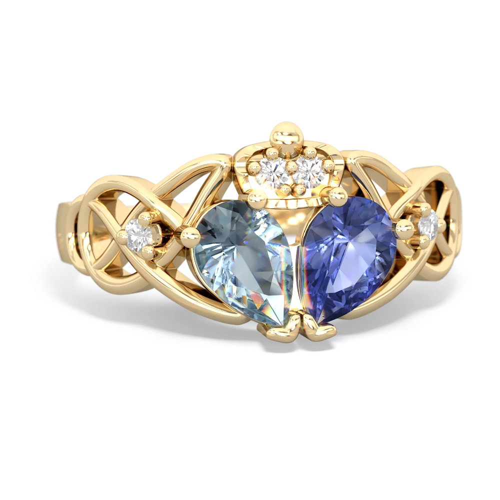 Tanzanite 'One Heart' Celtic Knot Claddagh 14K Yellow Gold ring R5322