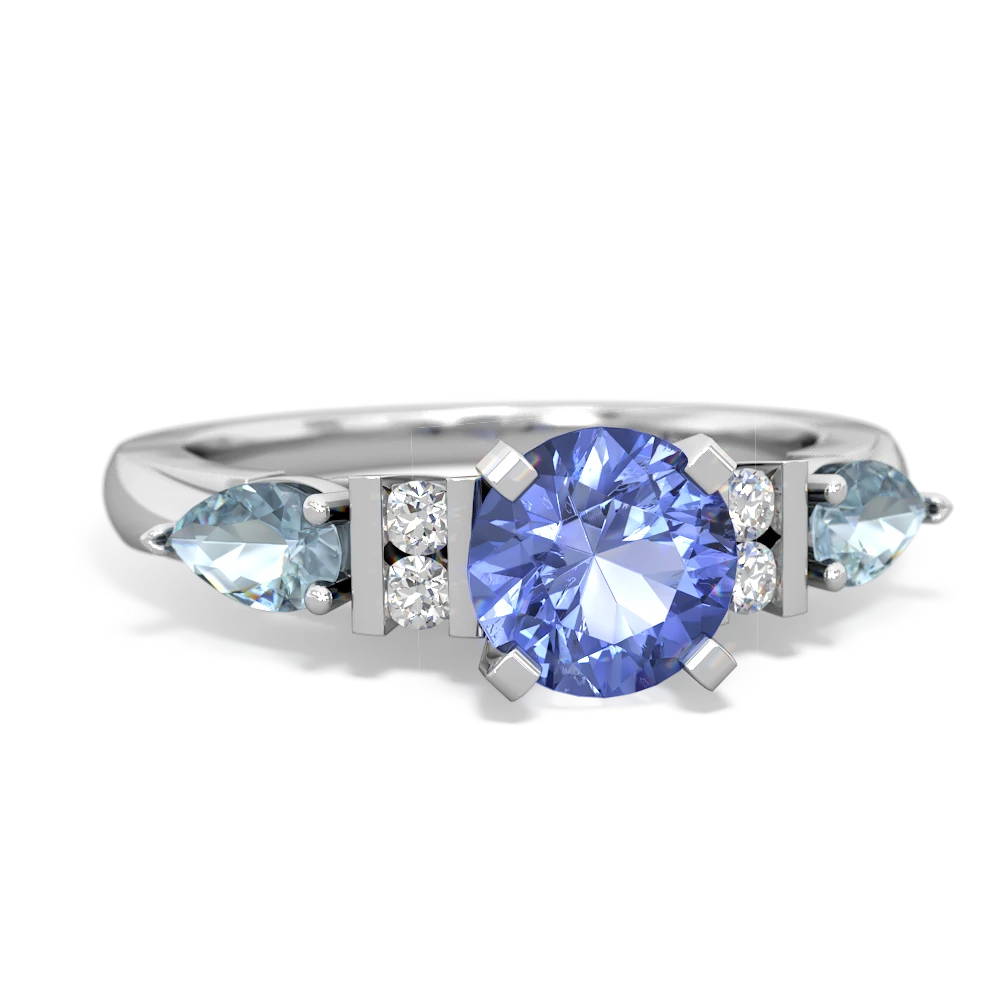 Tanzanite 6Mm Round Eternal Embrace Engagement 14K White Gold ring R2005