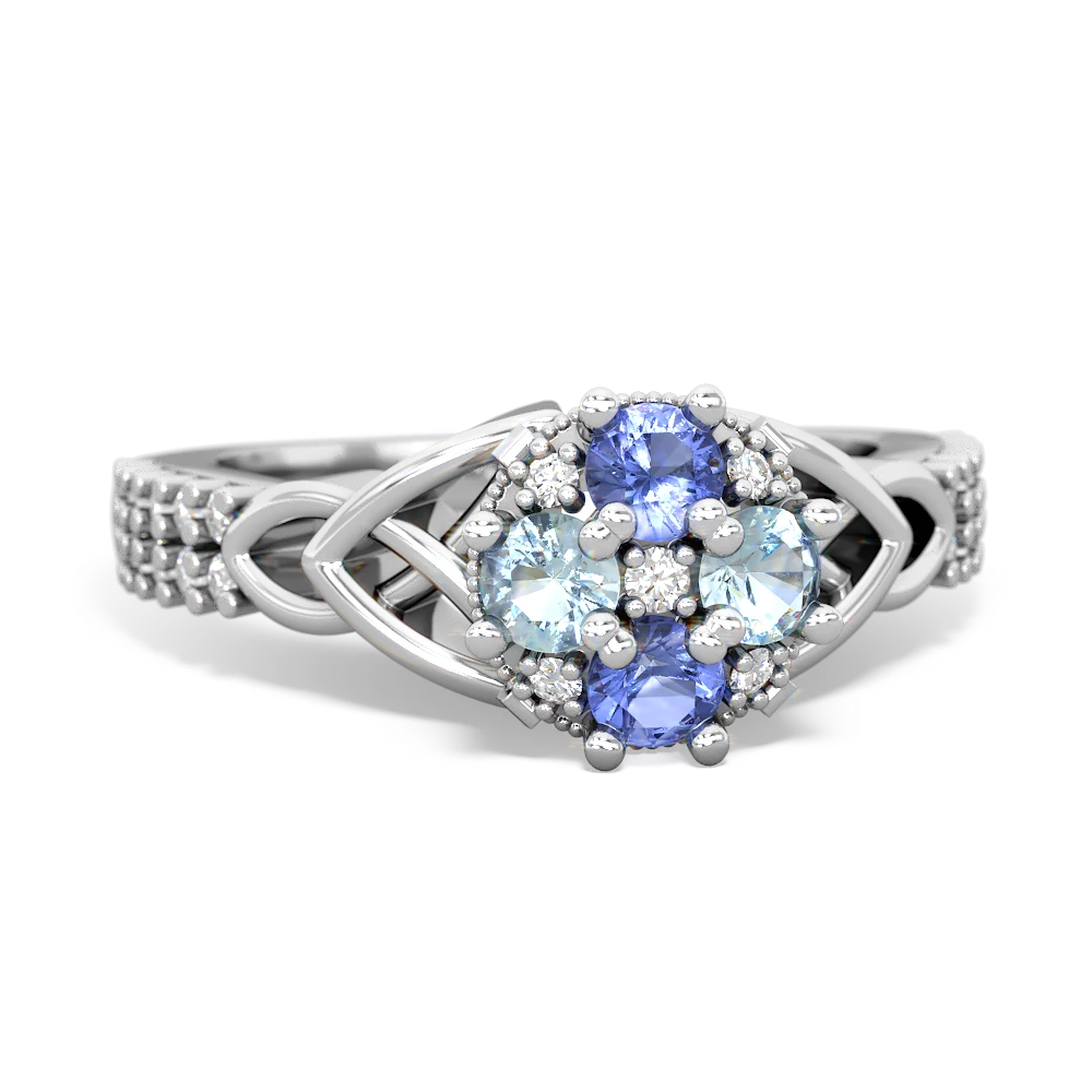 Tanzanite Celtic Knot Cluster Engagement 14K White Gold ring R26443RD