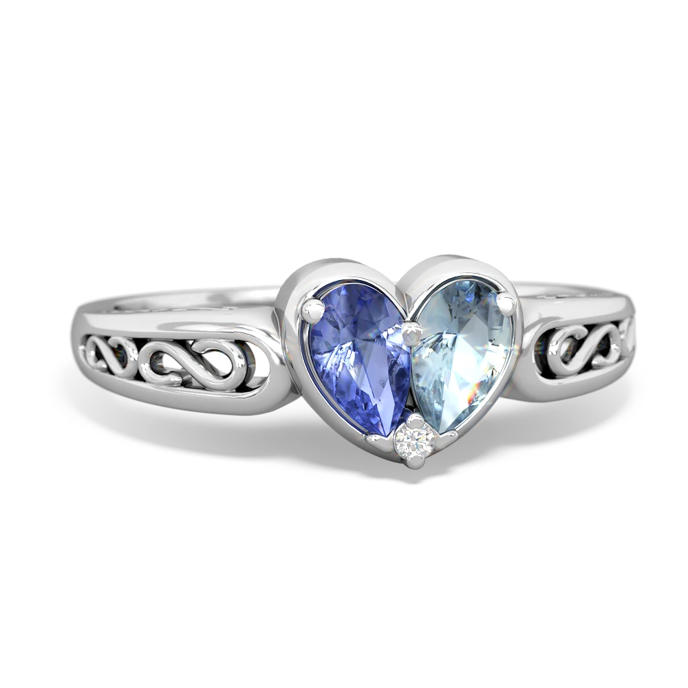 Tanzanite Filligree 'One Heart' 14K White Gold ring R5070