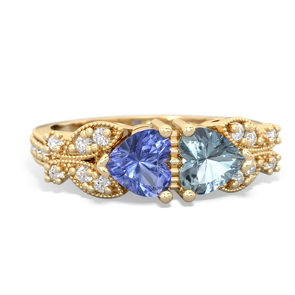 Tanzanite Diamond Butterflies 14K Yellow Gold ring R5601