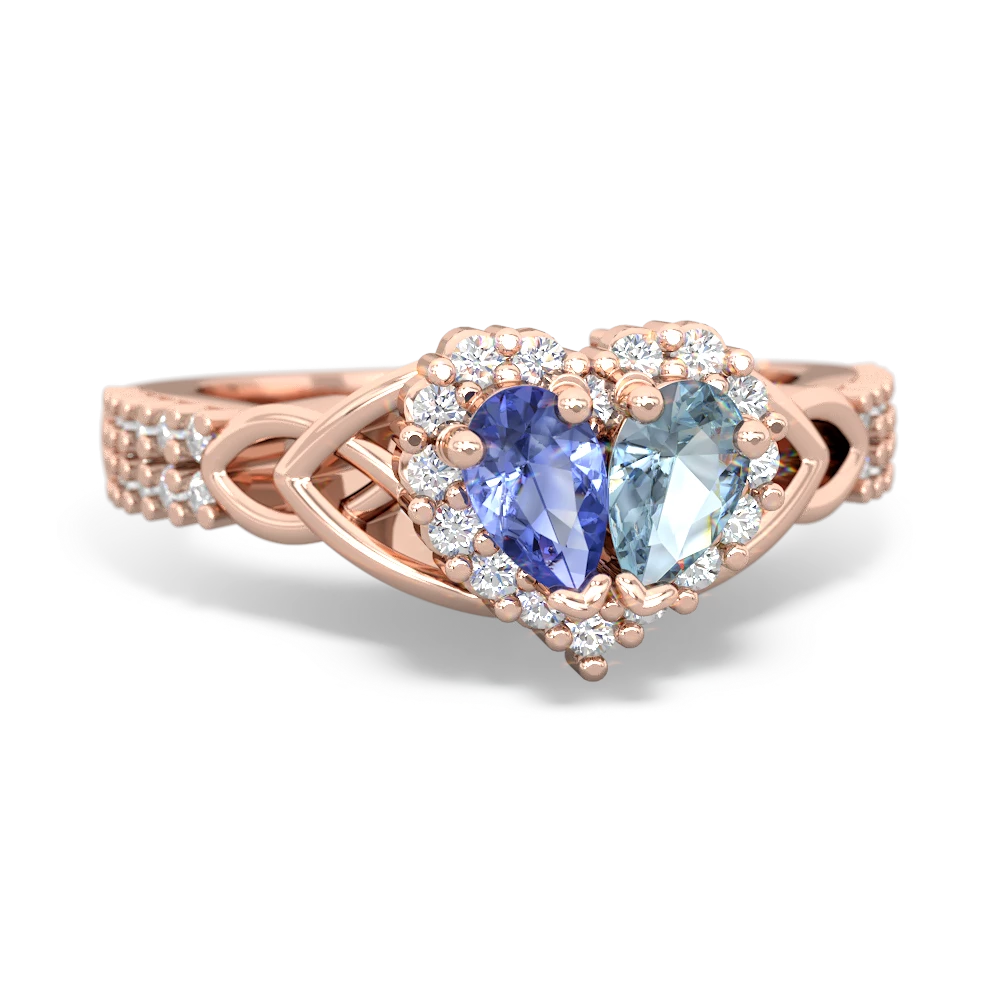 Tanzanite Celtic Knot Two Hearts As One 14K Rose Gold ring R2644HRT