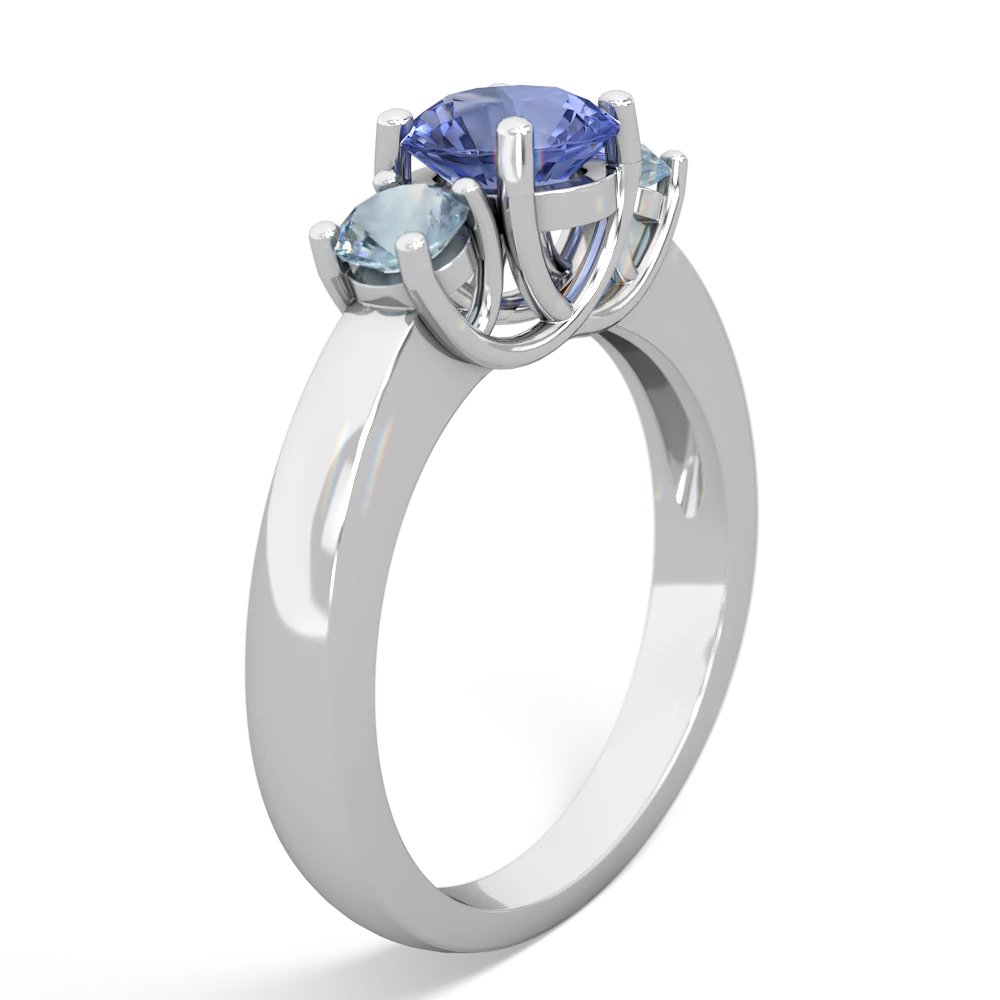 Tanzanite Three Stone Round Trellis 14K White Gold ring R4018