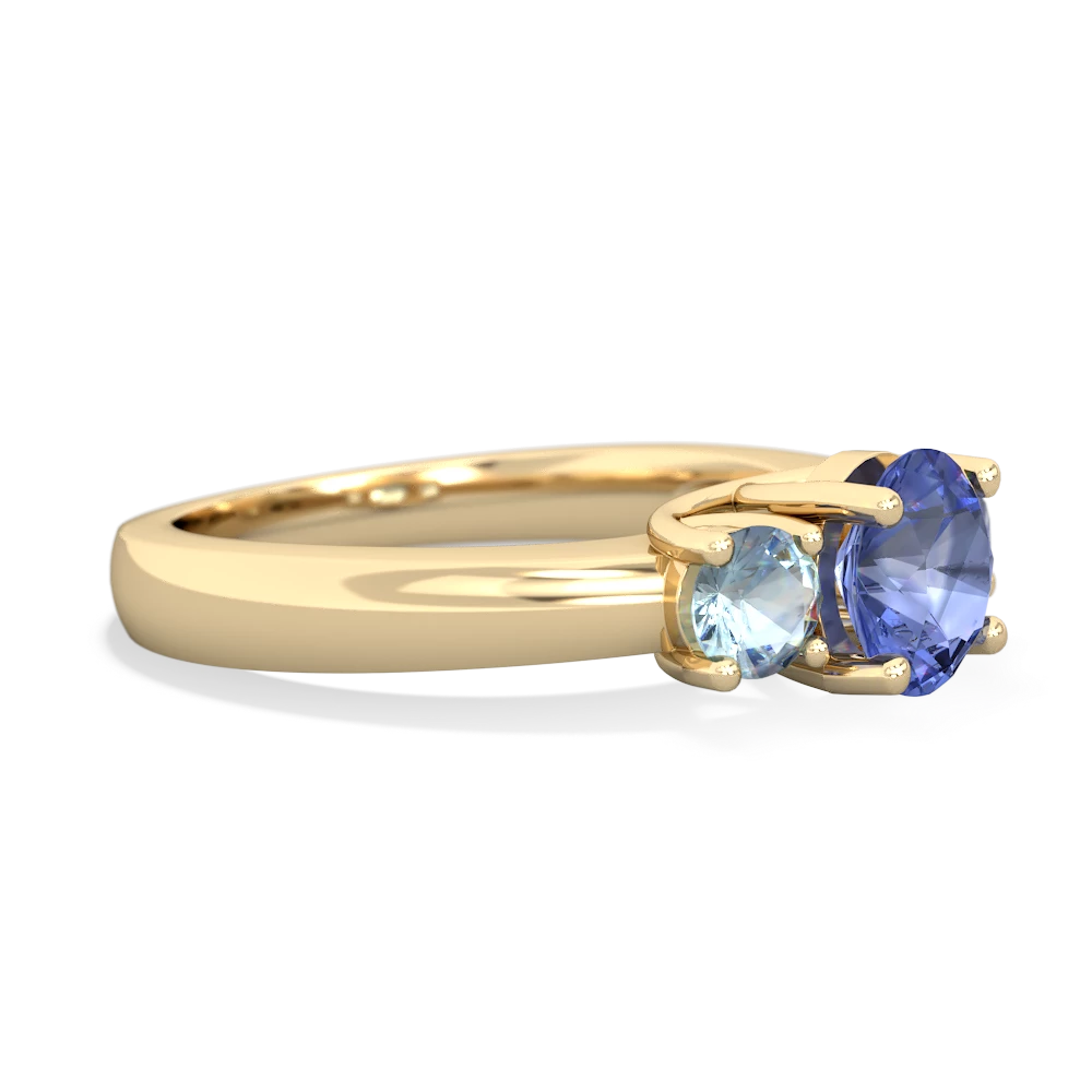 Tanzanite Three Stone Round Trellis 14K Yellow Gold ring R4018