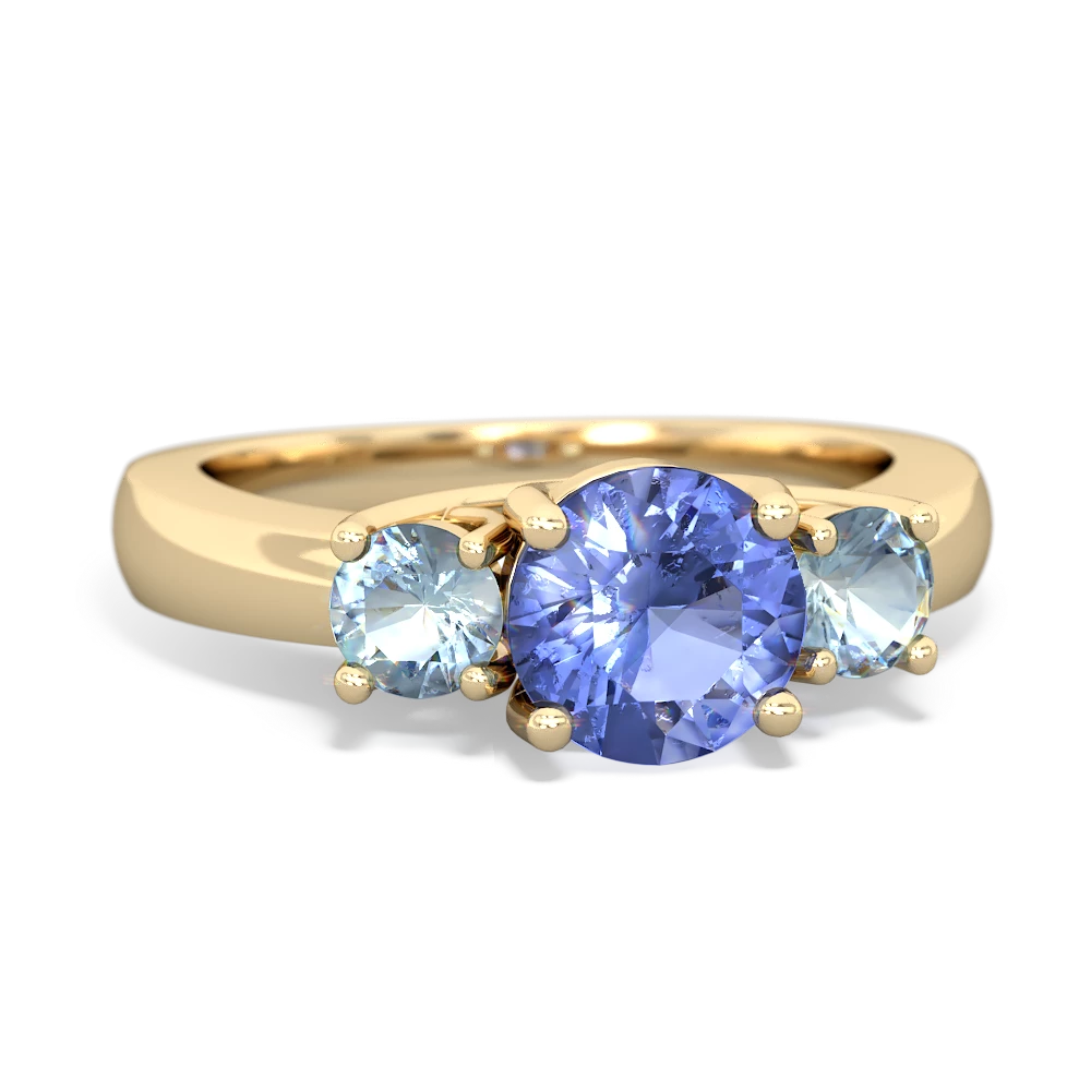 Tanzanite Three Stone Round Trellis 14K Yellow Gold ring R4018