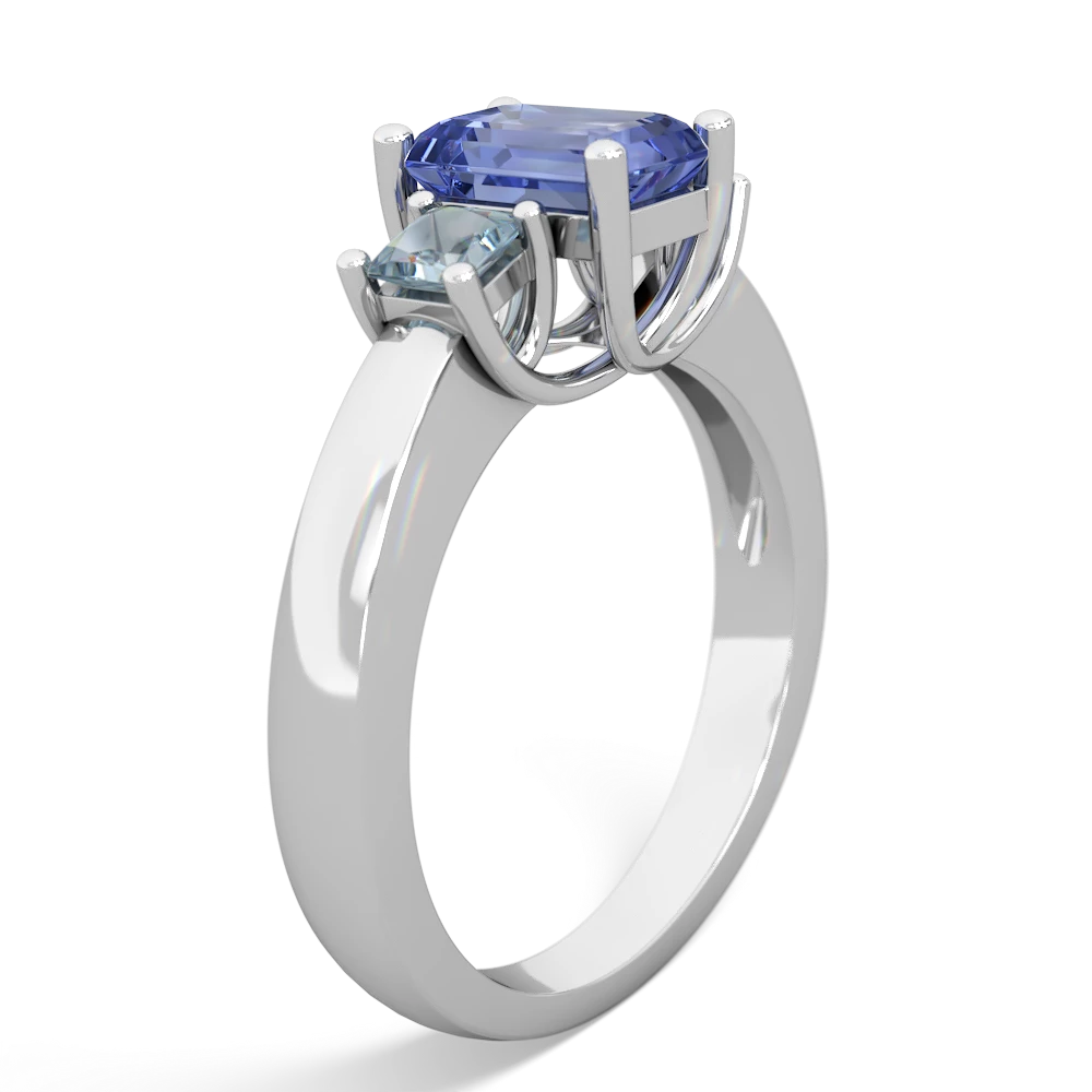 Tanzanite Three Stone Emerald-Cut Trellis 14K White Gold ring R4021