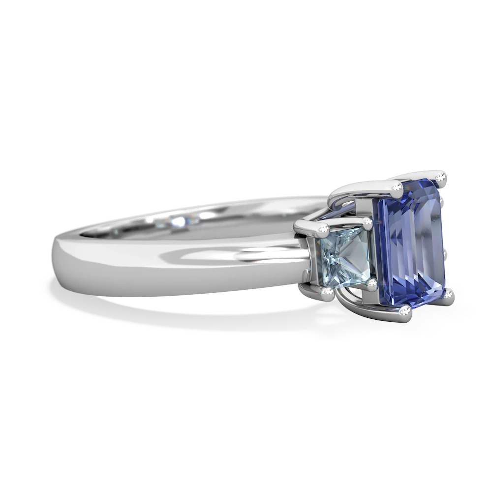 Tanzanite Three Stone Emerald-Cut Trellis 14K White Gold ring R4021