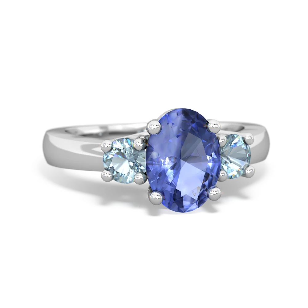 Tanzanite Three Stone Oval Trellis 14K White Gold ring R4024