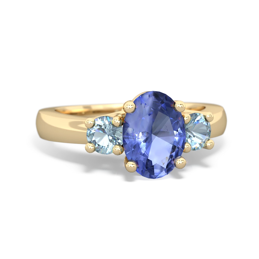 Tanzanite Three Stone Oval Trellis 14K Yellow Gold ring R4024