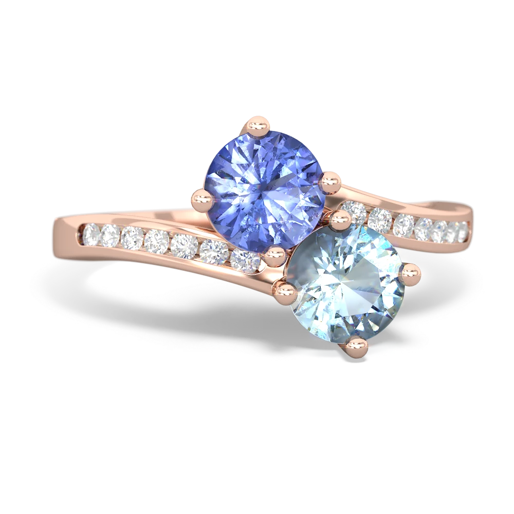 Tanzanite Channel Set Two Stone 14K Rose Gold ring R5303