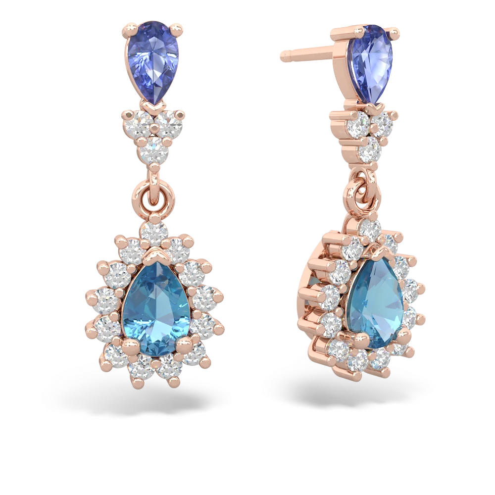 Tanzanite Halo Pear Dangle 14K Rose Gold earrings E1882