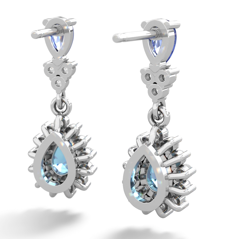 Tanzanite Halo Pear Dangle 14K White Gold earrings E1882