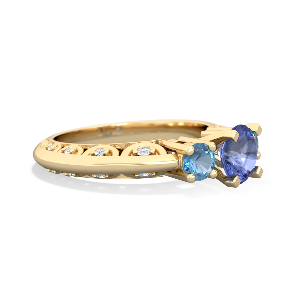 Tanzanite Art Deco Eternal Embrace Engagement 14K Yellow Gold ring C2003