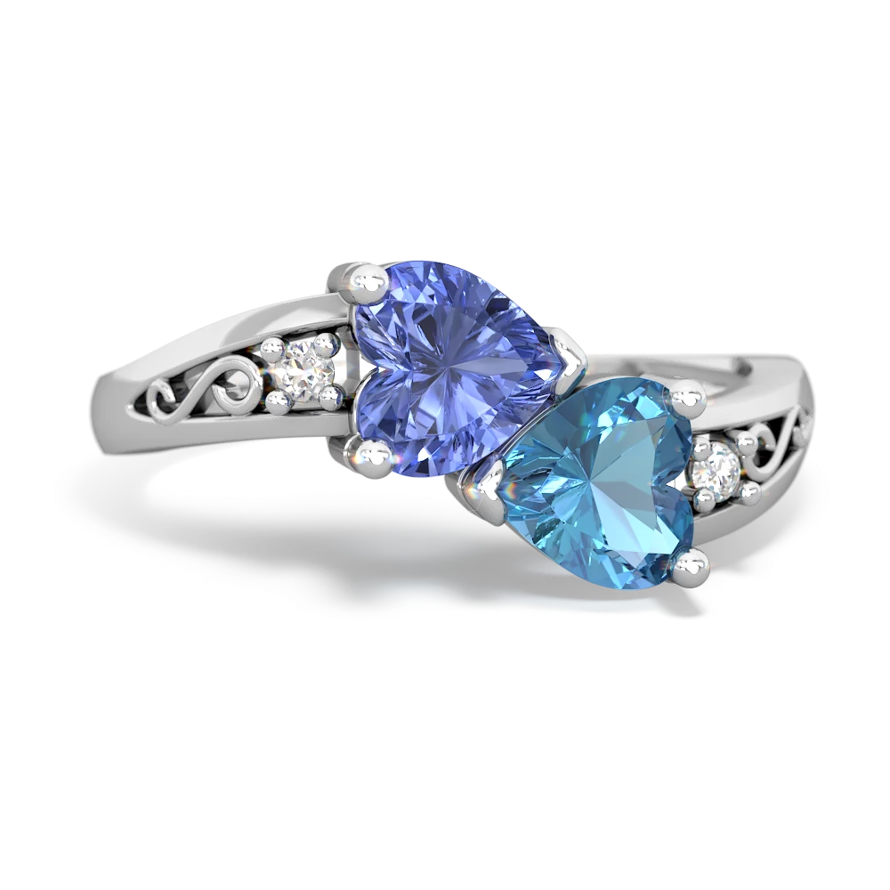 Tanzanite Snuggling Hearts 14K White Gold ring R2178