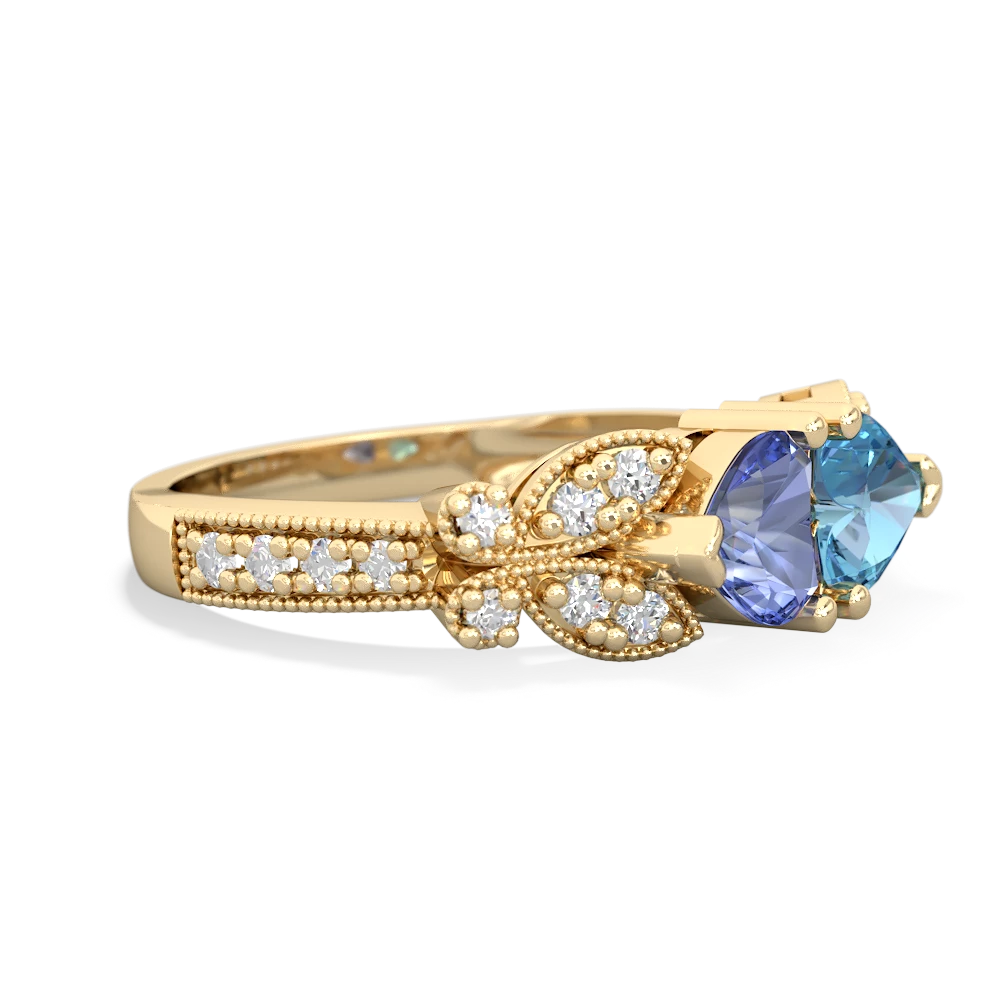 Tanzanite Diamond Butterflies 14K Yellow Gold ring R5601