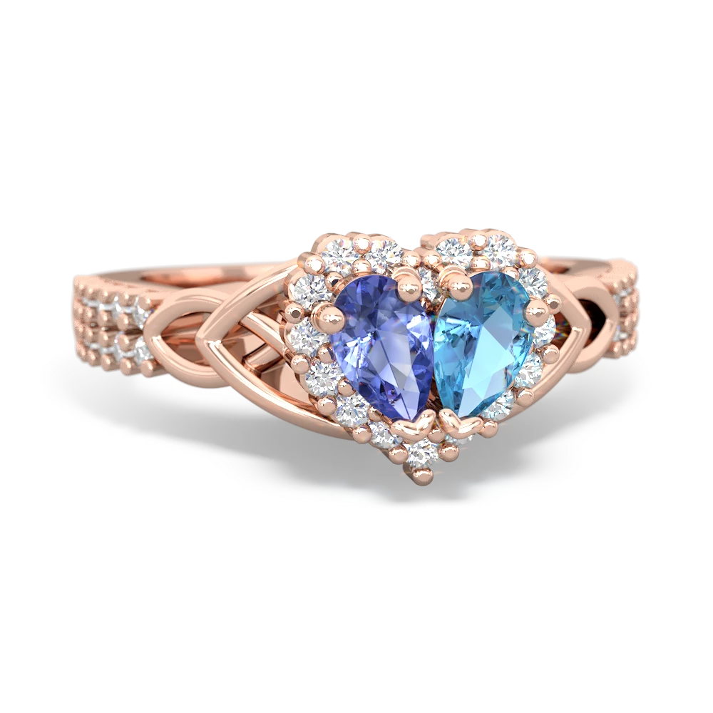 Tanzanite Celtic Knot Two Hearts As One 14K Rose Gold ring R2644HRT