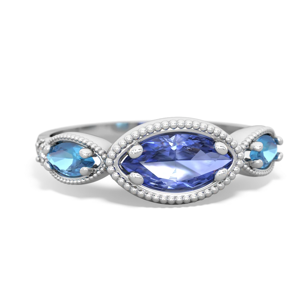 Tanzanite Milgrain Marquise 14K White Gold ring R5700