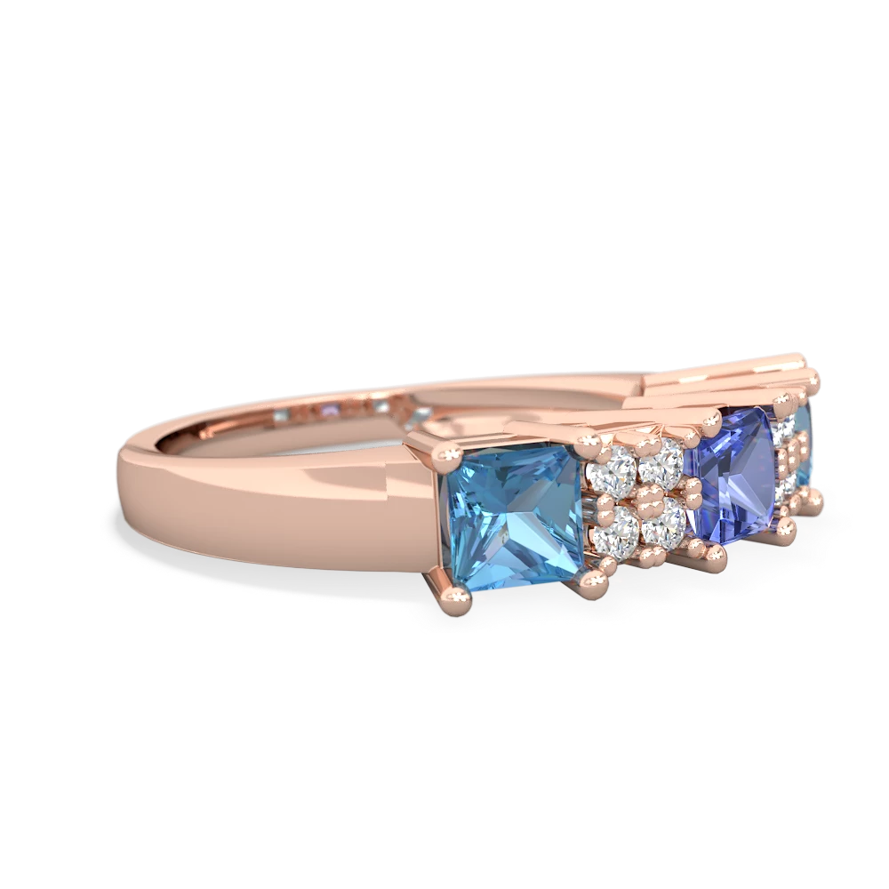 Tanzanite Three Stone Diamond Cluster 14K Rose Gold ring R2592