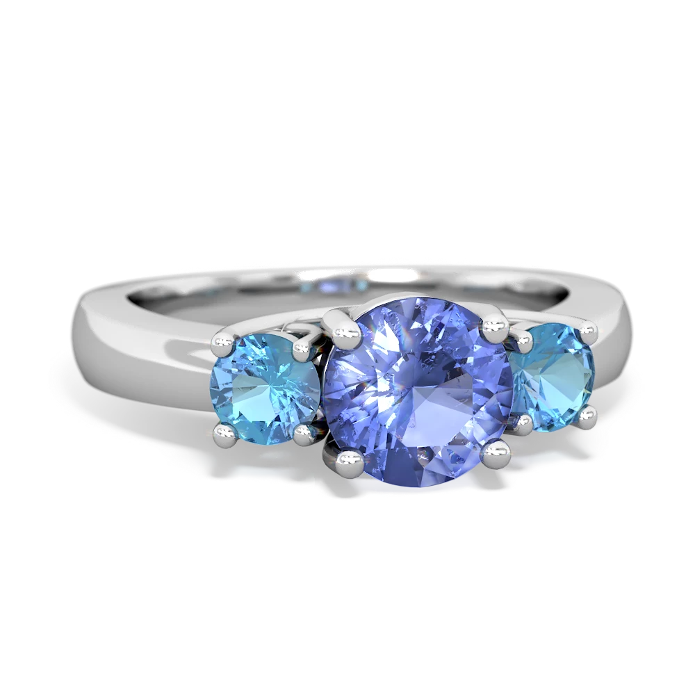 Tanzanite Three Stone Round Trellis 14K White Gold ring R4018