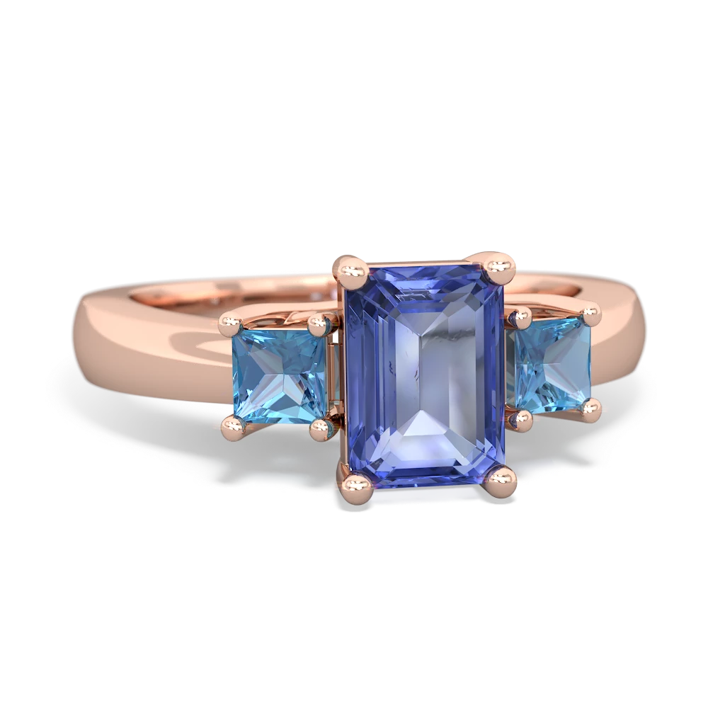 Tanzanite Three Stone Emerald-Cut Trellis 14K Rose Gold ring R4021