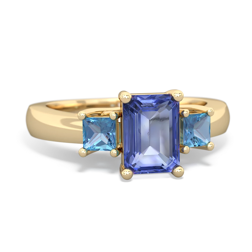 Tanzanite Three Stone Emerald-Cut Trellis 14K Yellow Gold ring R4021