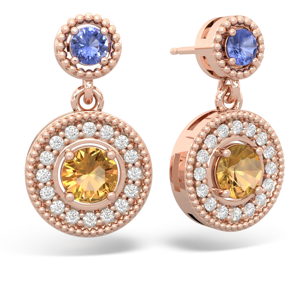 Tanzanite Halo Dangle 14K Rose Gold earrings E5319