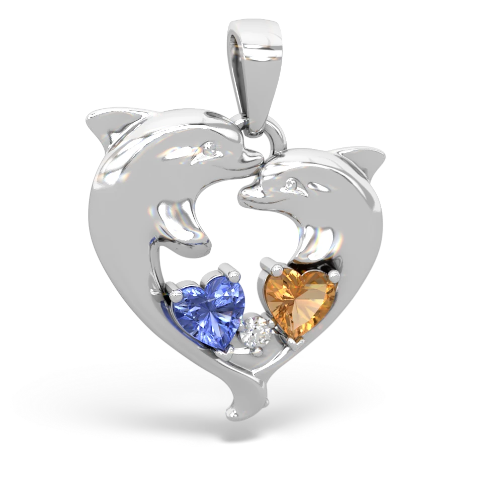 Tanzanite Dolphin Heart 14K White Gold pendant P5820