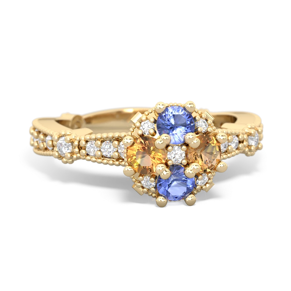 Tanzanite Sparkling Tiara Cluster 14K Yellow Gold ring R26293RD