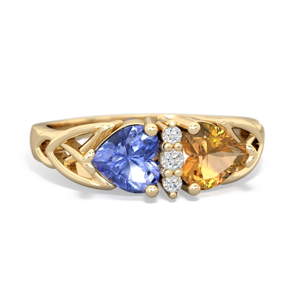 Tanzanite Celtic Knot Double Heart 14K Yellow Gold ring R5040