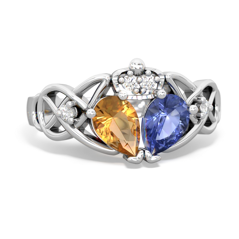 Tanzanite 'One Heart' Celtic Knot Claddagh 14K White Gold ring R5322