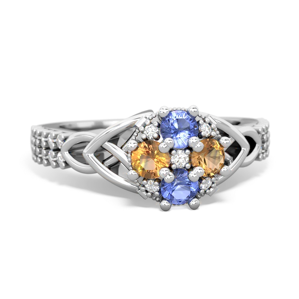 Tanzanite Celtic Knot Cluster Engagement 14K White Gold ring R26443RD