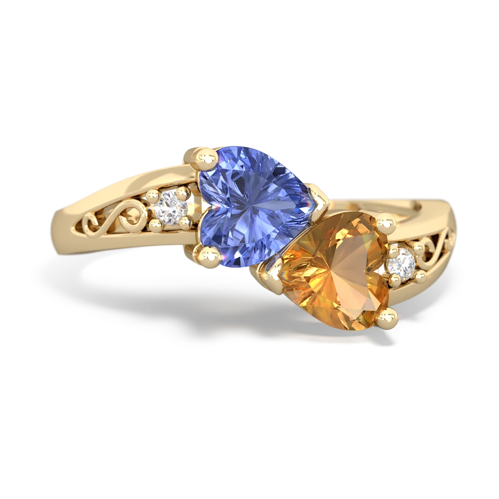 Tanzanite Snuggling Hearts 14K Yellow Gold ring R2178