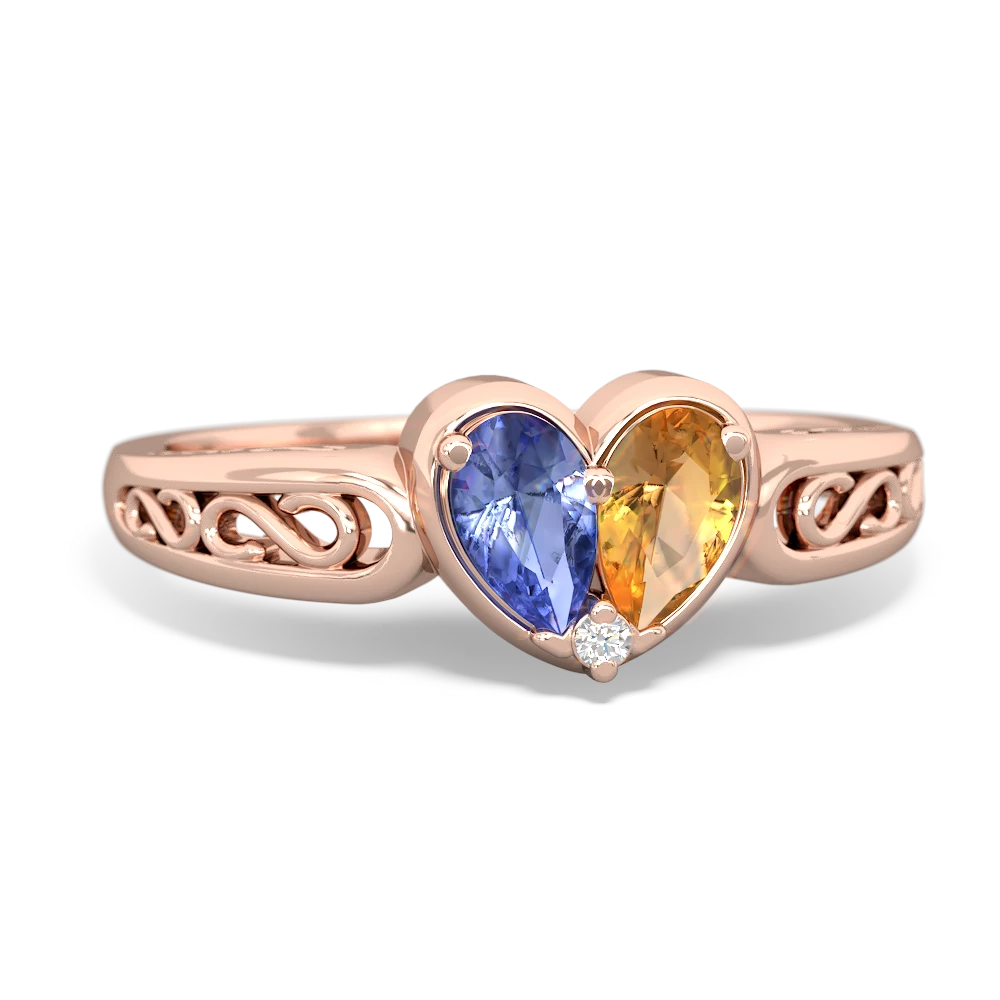 Tanzanite Filligree 'One Heart' 14K Rose Gold ring R5070