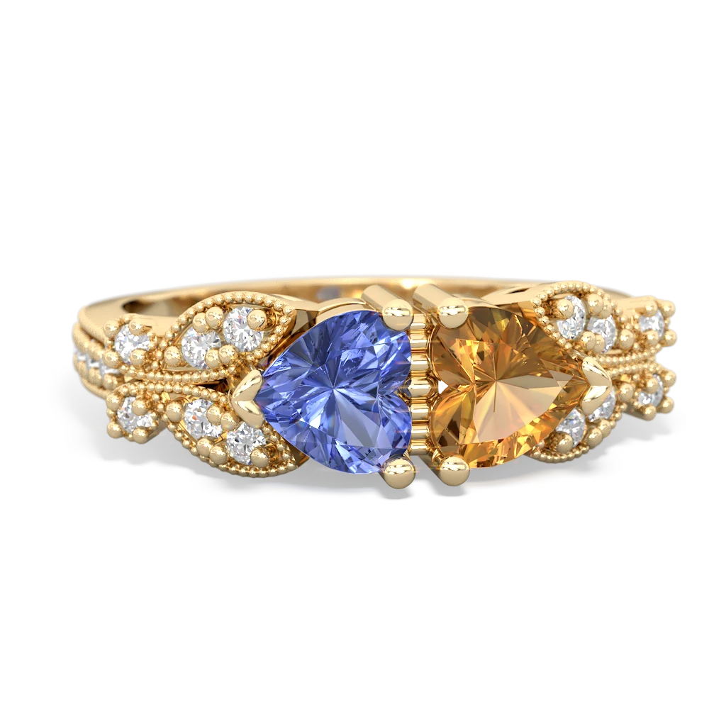 Tanzanite Diamond Butterflies 14K Yellow Gold ring R5601