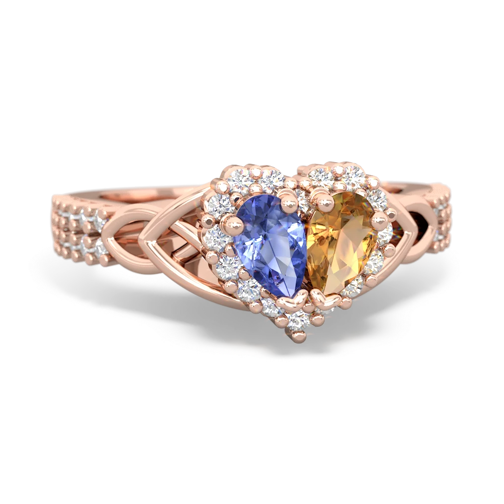 Tanzanite Celtic Knot Two Hearts As One 14K Rose Gold ring R2644HRT