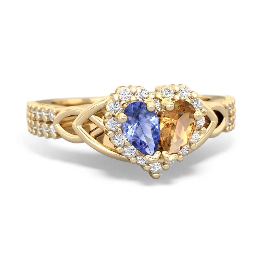 Tanzanite Celtic Knot Two Hearts As One 14K Yellow Gold ring R2644HRT