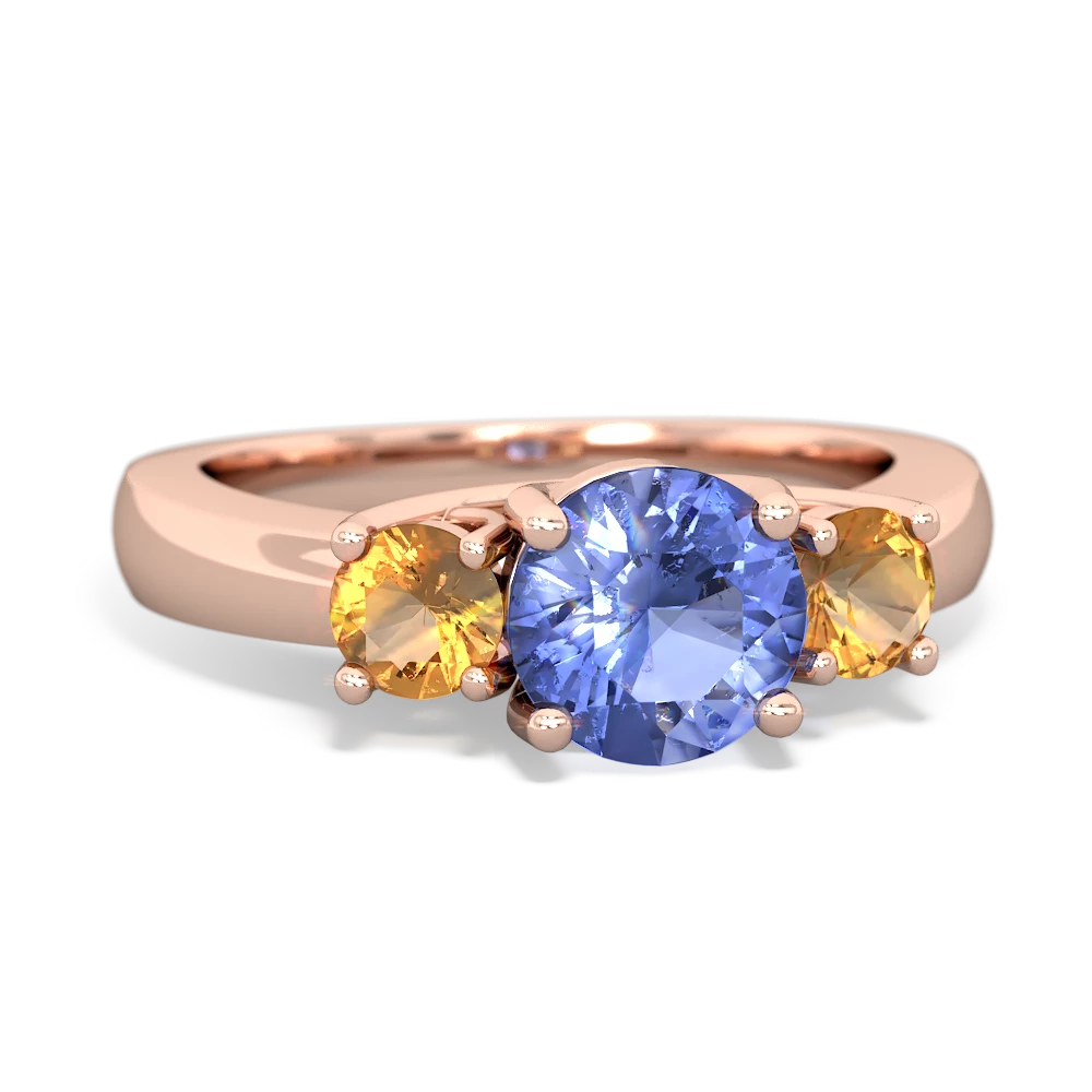 Tanzanite Three Stone Round Trellis 14K Rose Gold ring R4018