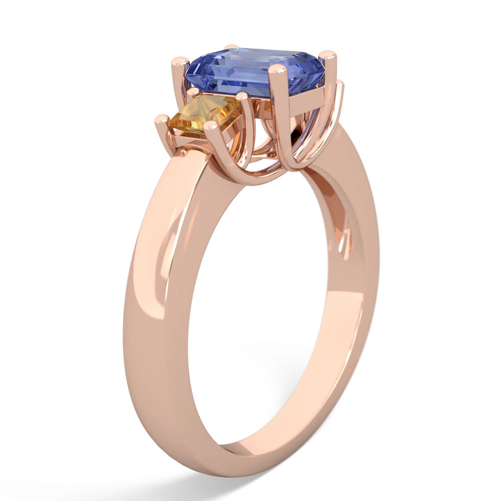 Tanzanite Three Stone Emerald-Cut Trellis 14K Rose Gold ring R4021