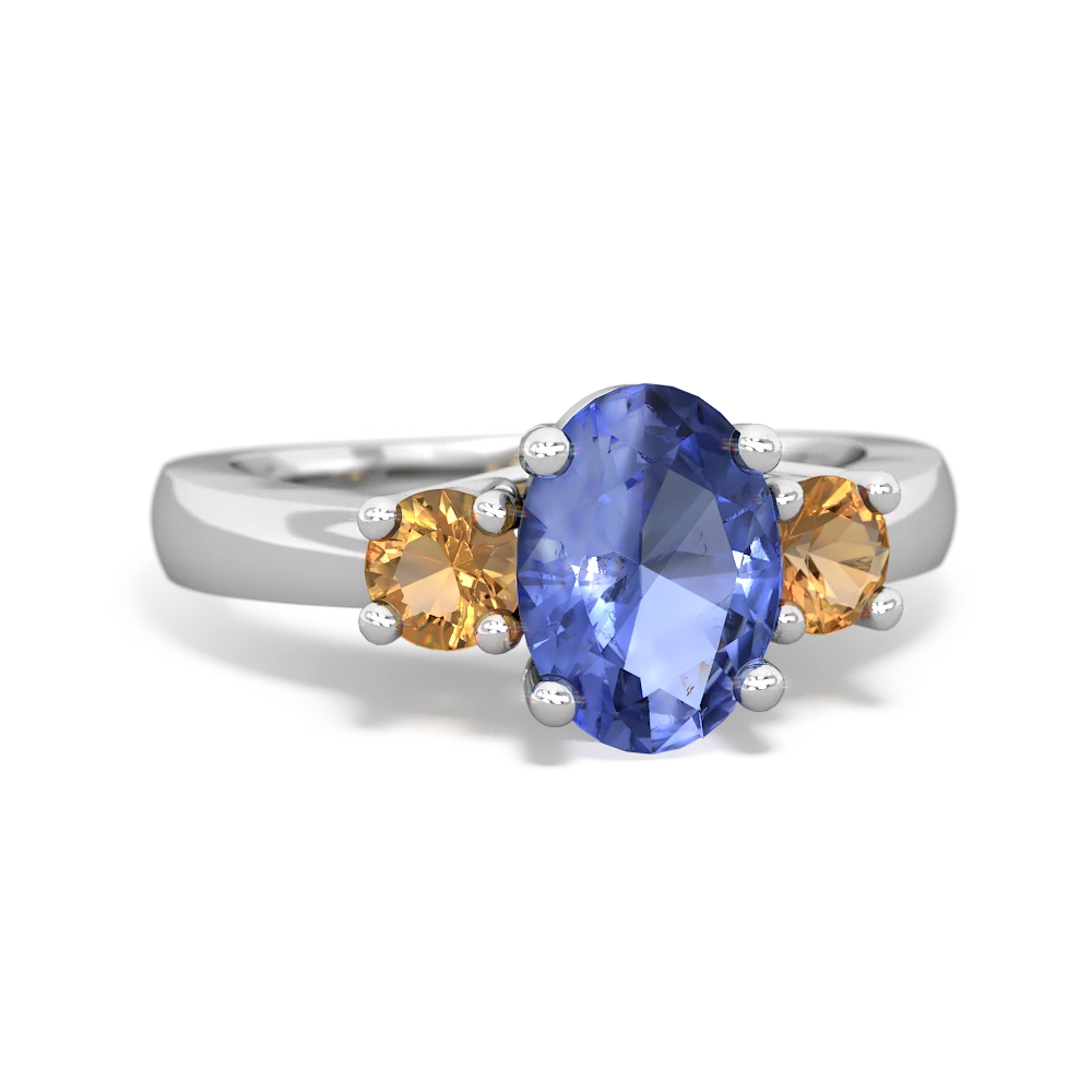 Tanzanite Three Stone Oval Trellis 14K White Gold ring R4024