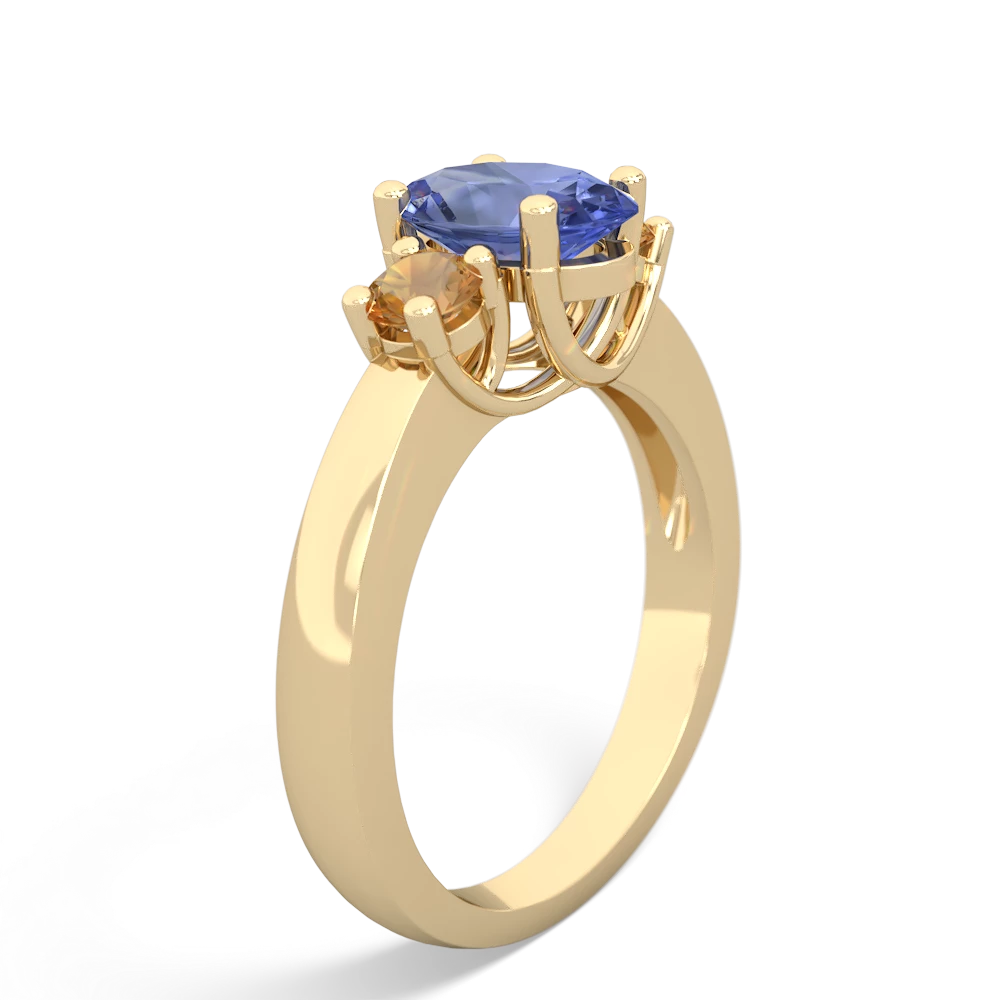 Tanzanite Three Stone Oval Trellis 14K Yellow Gold ring R4024