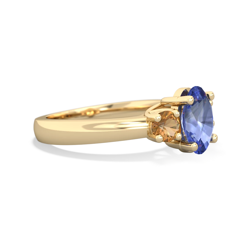 Tanzanite Three Stone Oval Trellis 14K Yellow Gold ring R4024