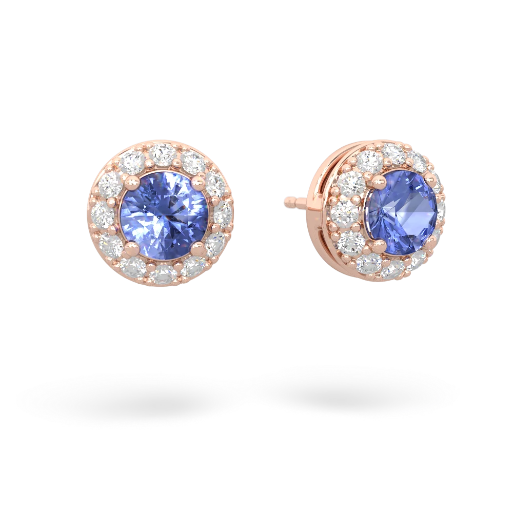 Tanzanite Diamond Halo 14K Rose Gold earrings E5370